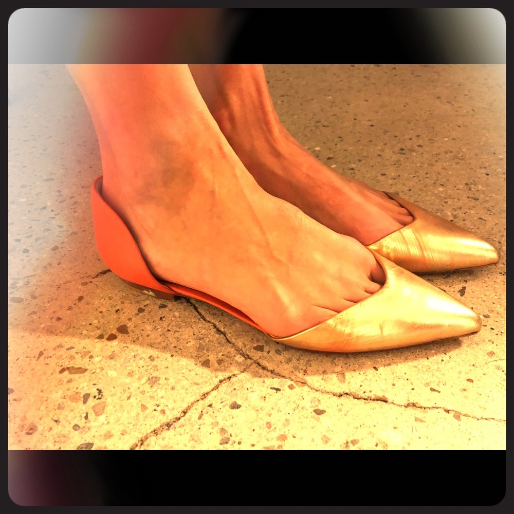 3.1 Philip alum D’orsay leather gold/coral flats
